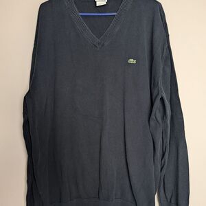 Lacoste Men's Black V-Neck Cotton Sweater Size 9